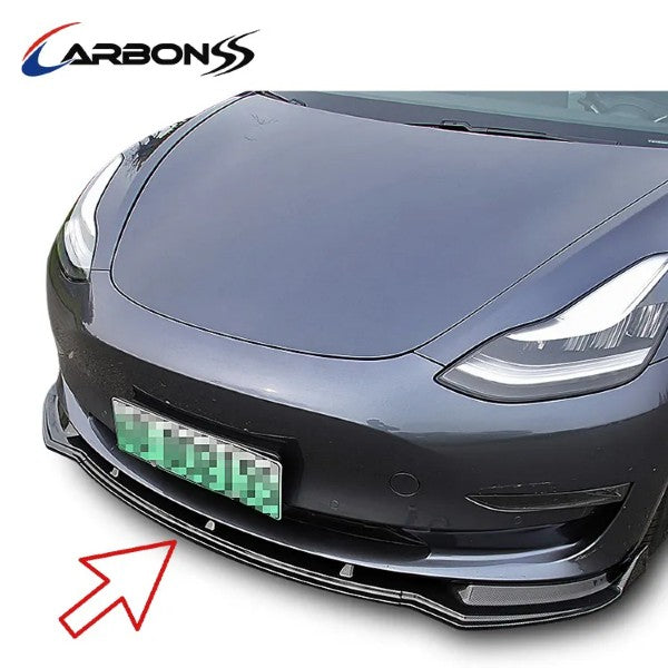 Gloss Black ABS Carbon Look Air Dam Front Bumper Lip For Tesla Model 3 2017+