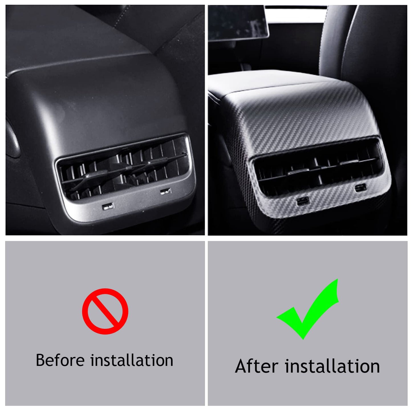 Tesla Model Y 2020-2023 Matte Carbon Fiber Rear Air Vent Outlet Cover Trim