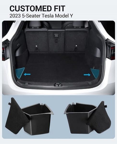 Tesla Model Y 2x Trunk Cargo Side Storage Organizer Bins Pocket Box w/ Cover