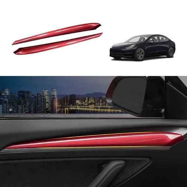 Tesla Model Y 2021-2023 2Pcs ABS Gloss Pearl White, Red Gloss Inner Front Door Panel Cover