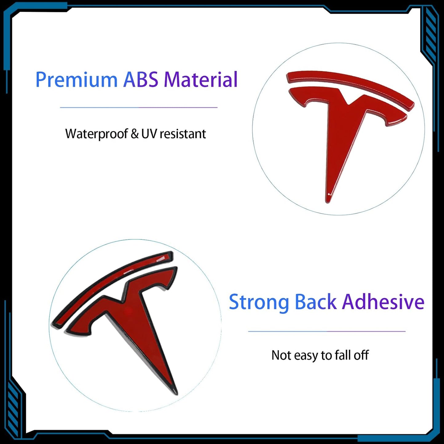 Model 3 Red Front Trunk/Rear Trunk Logo Sticker Cover Emblem Badge Decals 3PCSet