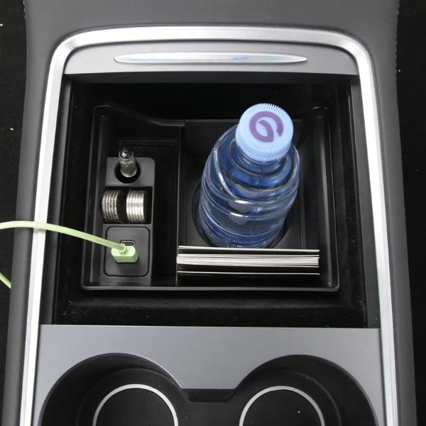 Tesla Model Y & 3 2021+ Center Console Organizer Storage with Cup Holder, USB and Flocking