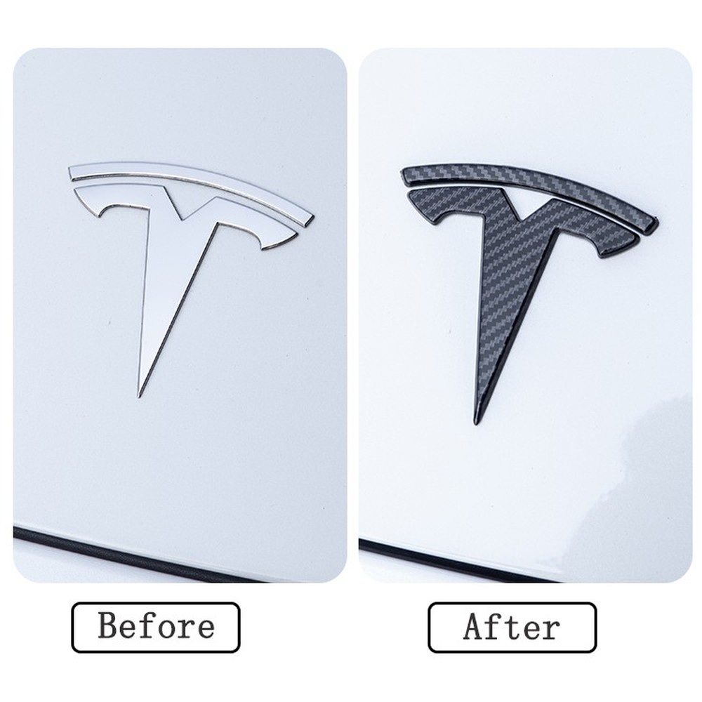Tesla Model 3 T Logo Emblem Cover Hood, Trunk, Steering Wheel 3 PC Set