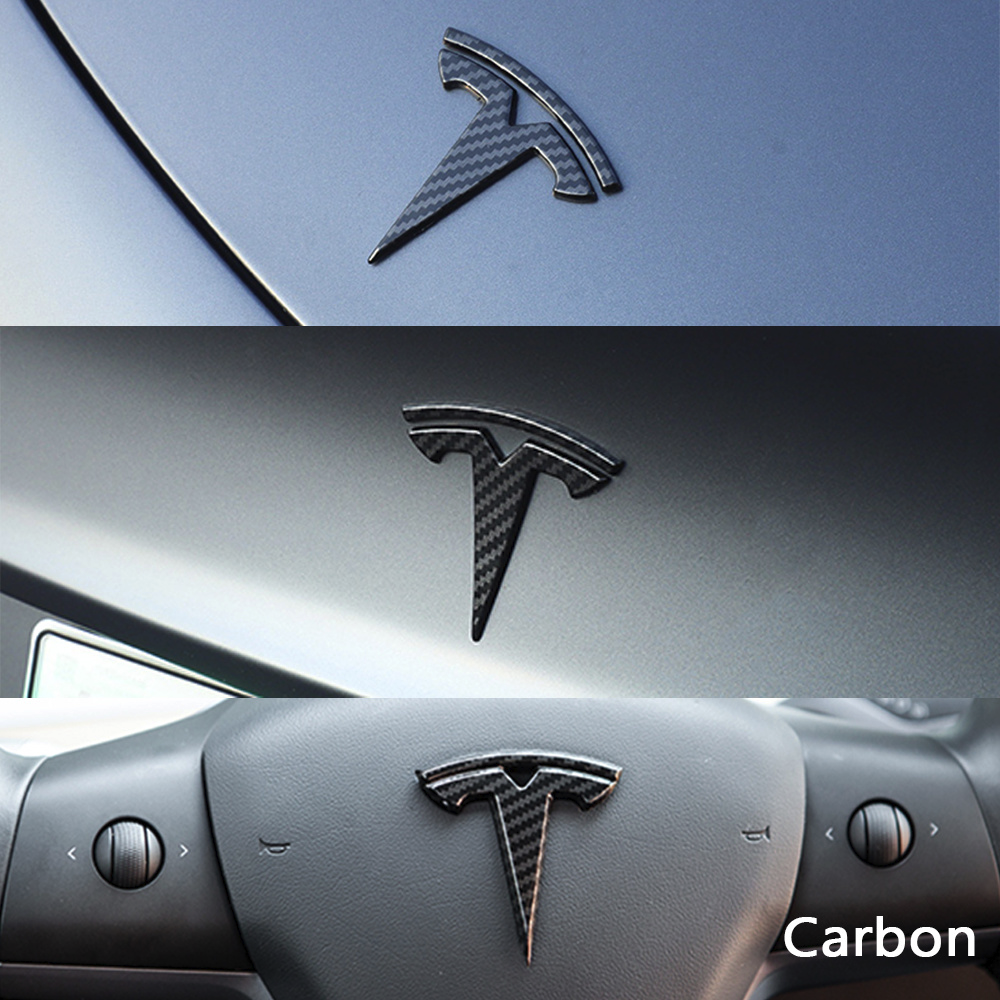 Tesla Model 3 T Logo Emblem Cover Hood, Trunk, Steering Wheel 3 PC Set