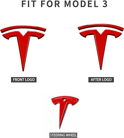 Model 3 Red Front Trunk/Rear Trunk Logo Sticker Cover Emblem Badge Decals 3PCSet