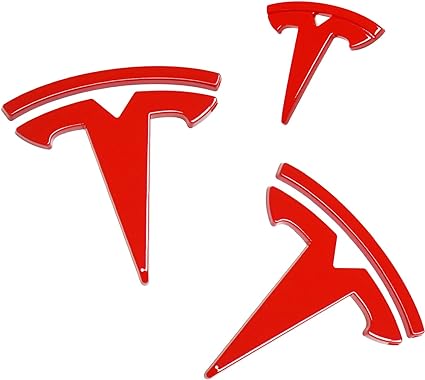 Model 3 Red Front Trunk/Rear Trunk Logo Sticker Cover Emblem Badge Decals 3PCSet