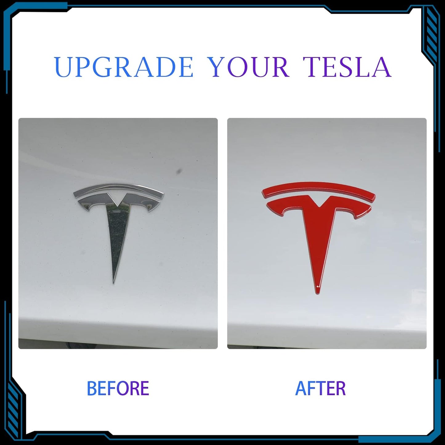 Model 3 Red Front Trunk/Rear Trunk Logo Sticker Cover Emblem Badge Decals 3PCSet