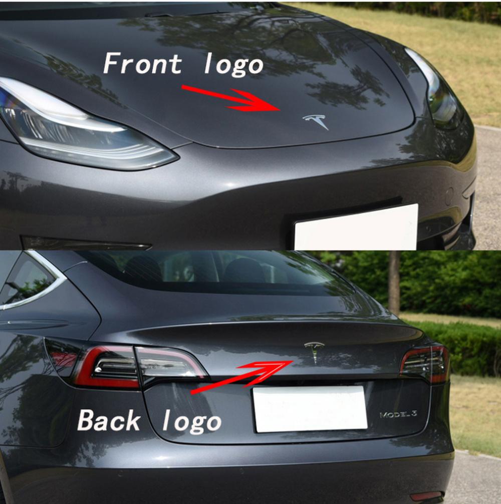 Tesla Model 3 T Logo Emblem Cover Hood, Trunk, Steering Wheel 3 PC Set